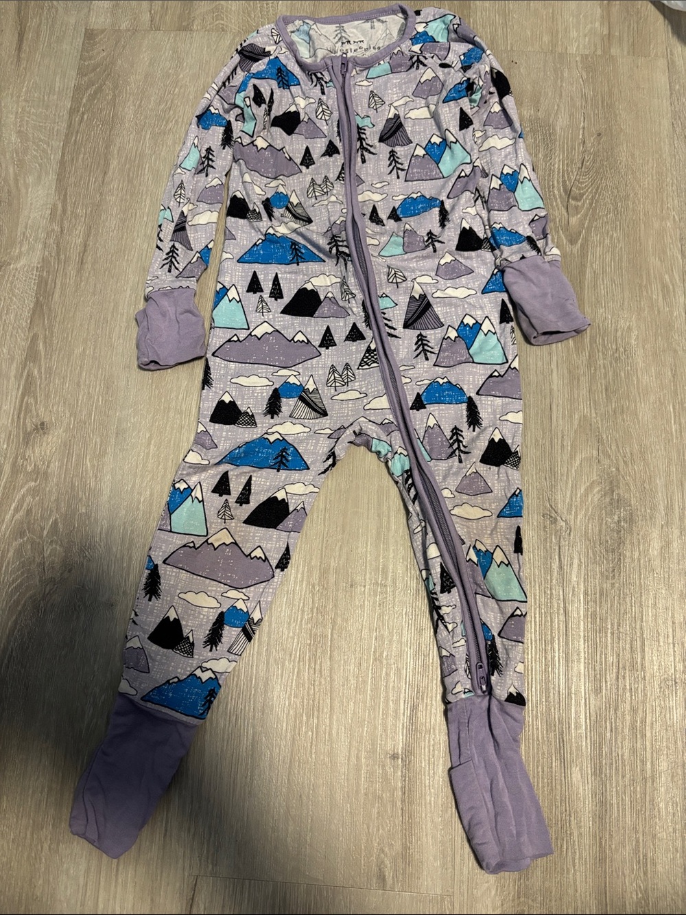 Little Sleepies Kids Mountain Print One-Piece Pajamas - Lavender and Blue